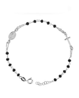 braccoale rosario in argento unisex con grani neri cm 20.
