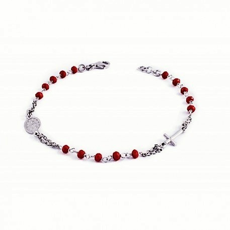 Bracciale in argento rosario con palline rosse