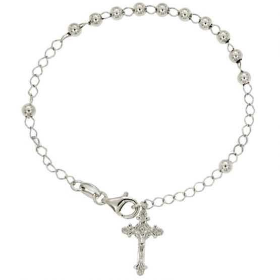 Bracciale rosario con croce in argento cm 19