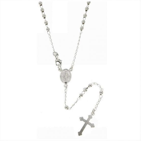 Collana rosario classico in argento 925 con grani da mm 1