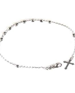 Braccialetto in argento rosario con croce finale