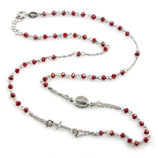 Collana rosario in argento 925 grani rossi
