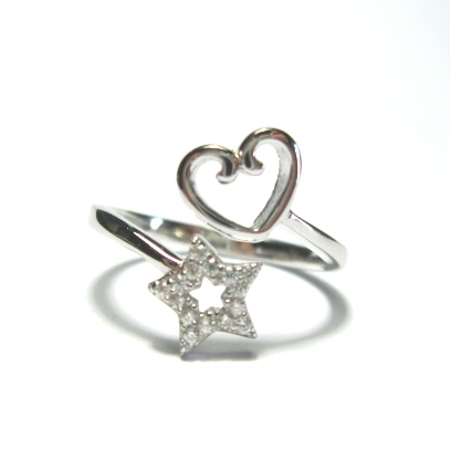 Anello da donna in argento 925 cuore e stella di zirconi