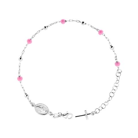 Bracciale rosario bimba in argento con sfere rosa