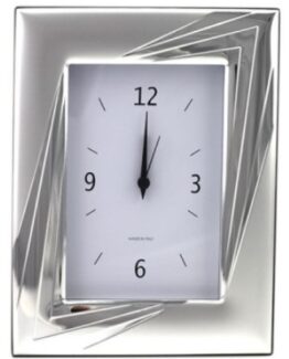 Orologio sveglia da tavolo in argento e retro in legno Valenti 9x13cm 52036-3orl