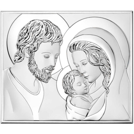 Icona Sacra Famiglia in argento e legno Valenti cm 26x21 codice 81340-4L