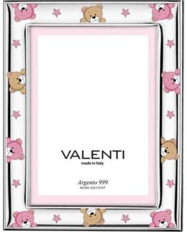 Cornice portafoto piccola in argento Valenti per bimba con stelle e orsetti rosa cod 73180