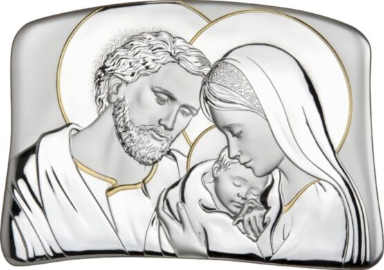 Icona Sacra Famiglia orizzontale in argento pvd dorato e legno cm-22x30_5 Atelier-Argenti AE0209-4
