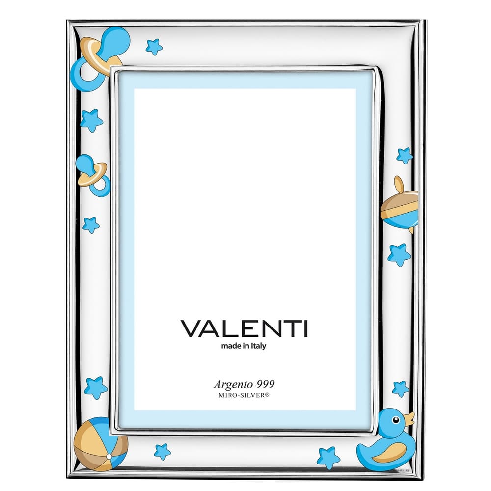 Portafoto con cornice in argento tonalità celeste per bimbo cm 13x18  Valenti 73181 4LC