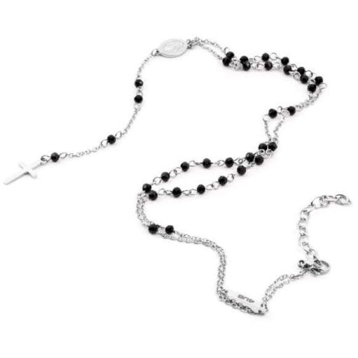 Collana rosario classico in acciaio con grani neri 4us Cesare Paciotti modello 4UCL4044.