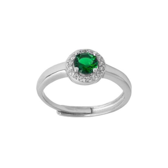 Anello regolabile da donna in argento con pietre verde smeraldo Chi Mi Ama Gioielli 110031.